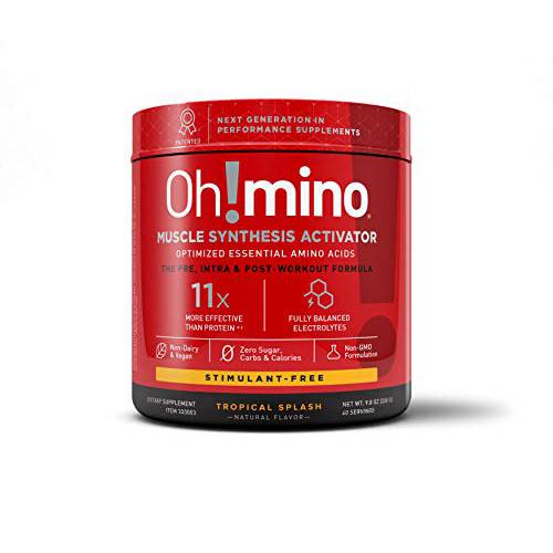 Ohmino Muscle Synthesis Activator Tropical Splash Flavor (Stimulant-Free, 40 Servings 280grams) Amino Acids Supplement, Electrolytes Powder, Pre, Intra, Post Workout Recovery Drink, – Oh Nutrition
