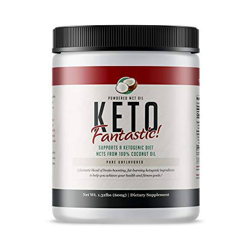 Keto Fantastic Powdered MCT Oil, from Coconut Oil High in C8 Medium Chain Triglycerides, Promote Ketosis, Elevate Energy, Keto and Vegan Diet Friendly Unflavored 60 Servings - 600 Grams (1.32lbs)