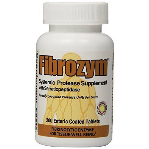 Naturally Vitamins Fibrozym Systemic Protease Supplement with Serratiopeptidase, 200 Tablets, N10051