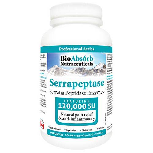 Serrapeptase Enzyme, High Potency 120000 Units (SPU), 200-Day Supply, Delayed Release Vegetarian Capsules (DRcaps) for Maximum Absorption