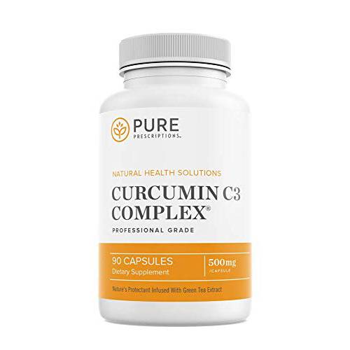 Pure Prescriptions Turmeric Curcumin C3 Complex - Bioperine for Optimum Absorption Promotes Joint & Back Pain Relief Plus Circulatory Health - 1500Mg Per Serving - 90 Veg Capsules - Made in USA