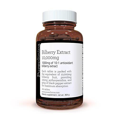 Bilberry Extract 10,000mg x 180 Tablets (6 Months Supply)- 10X More anthocyanidin Plus 5mg Black Pepper per Tablet