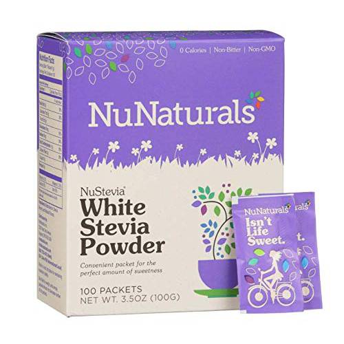 NuNaturals - NuStevia White Stevia Powder - 100 Packets - Pack of 4 Boxes