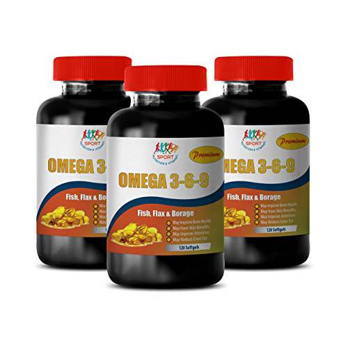 Inflammation Pills Natural - Omega 3 6 9 Premium (Fish Flax Borage) - Omega Fish and Flax - 3 Bottles 360 Softgels