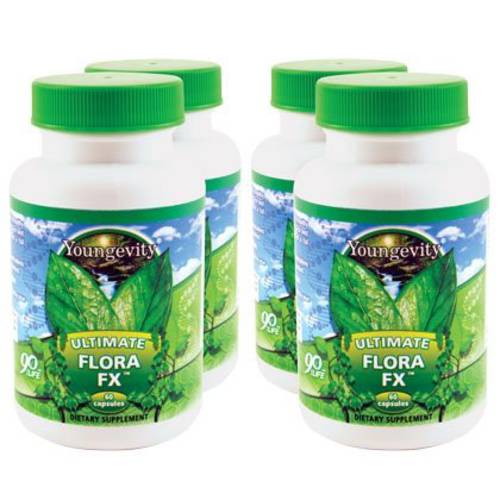 Ultimate Flora FX Youngevity Probiotic Supplement - 4 Bottles 60 Capsules Per Bottle