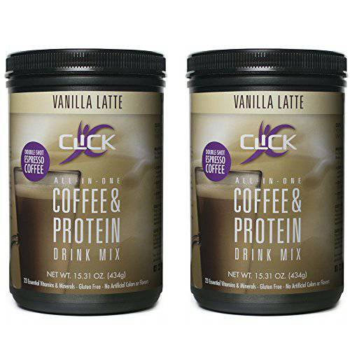 CLICK Coffee Protein, Premium Protein & Double Shot Espresso Coffee, All-In-One, Meal Replacement Energy Drink, 23 Essential Vitamins, 150mg of Caffeine, Hot or Cold, Vanilla Latte Flavor, 15.31-Ounce