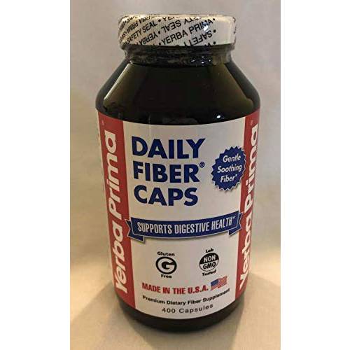Yerba Prima Daily Fiber Caps Formula, 400 Capsules - Both Soluble and Insoluble - with Psyllium Seed Husks, Acacia Gum, Apple Fiber and More - Dietary Supplement