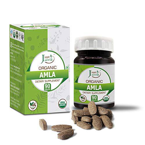 Just Jaivik Organic Amla Tablets - A Dietary Supplements - 750 mg (Pack 90 Organic Tablets) | for Boosts Digestion and Immunity Wellness