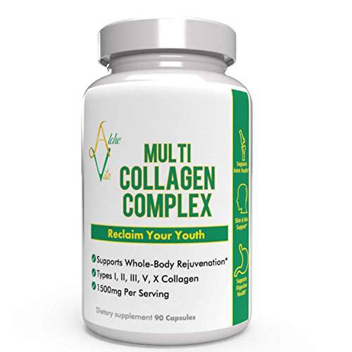 Multi-Collagen Peptide Powder Type I,II,III,V,X Supplement | 90 Capsules, 30 Days | Promotes Healthy Skin, Nails, Hair - Improves Joint Health and Supports Stronger Bones