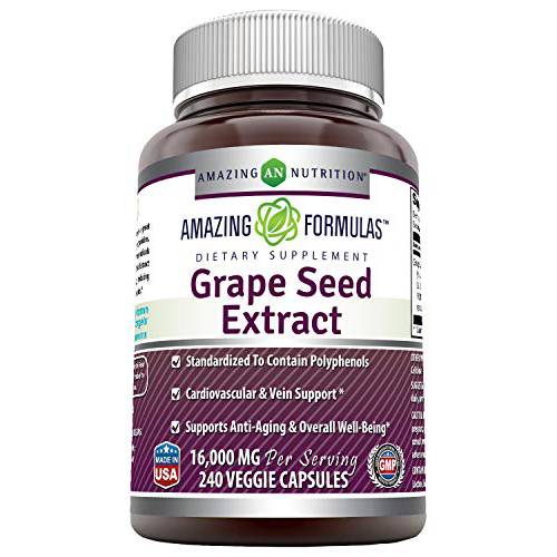 Amazing Formulas Grapeseed Extract 16000 mg Per Serving 240 Veggie Capsules (Non GMO,Gluten Free) - 20:1 Extract Equivalent to Approximately 16,000 mg of Dry Grape Seed Powder