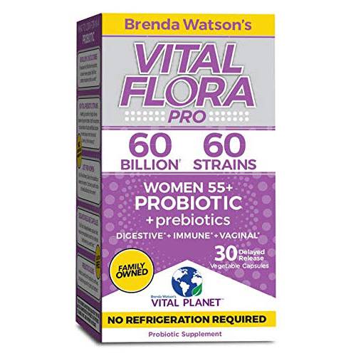 Vital Planet - Vital Flora Women 55+ Daily Shelf Stable Probiotic 60 Billion, Digestive Support Probiotics for Women with Prebiotic Fiber, 30 Capsule