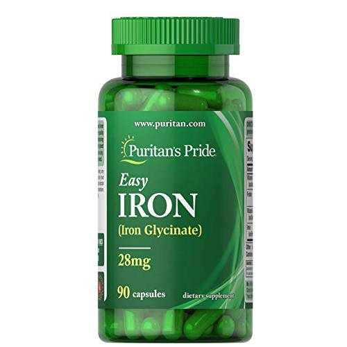 Puritan’s Pride Easy Iron 28 mg (Iron Glycinate)-90 Capsules