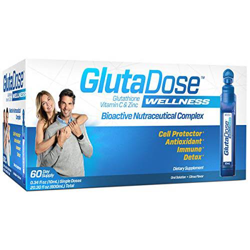 GlutaDose | Detox Every Day | Support Immune Function and Increase Energy | Glutathione + Acerola Extract Blend (700 mg) | Zinc (10 mg) | Liquid Vials | Made in USA (60 Doses)
