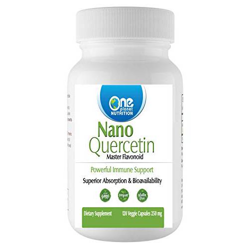 One Planet Nutrition Nano Quercetin 250mg - Plant-based Nano Quercetin Supplement found in Fruits & Vegetable - Easy Absorption, Water Soluble Quercetin Supplements - 120 Veggie Capsules