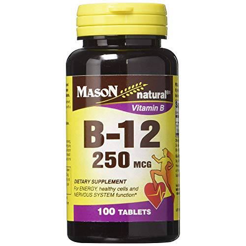 Mason Natural Vitamin B12 250 mcg with Calcium - Healthy Conversion of Food into Energy, Supports Nerve Function and Health, 100 Tablets