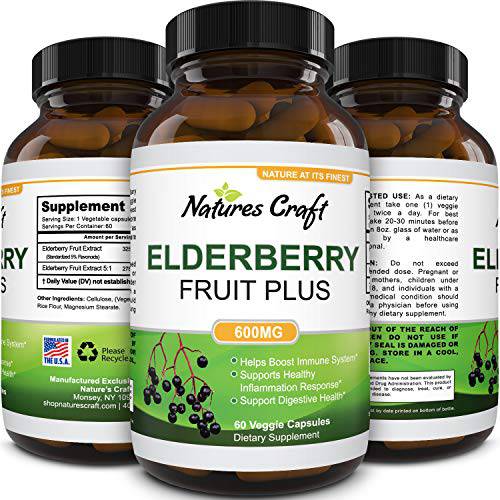 Black Elderberry Capsules Antioxidant Supplement - Elderberry Immune Support Skin Supplement with Skin Vitamins and Sambucus Elderberry Extract - Elderberry Supplement Immune System Support Supplement