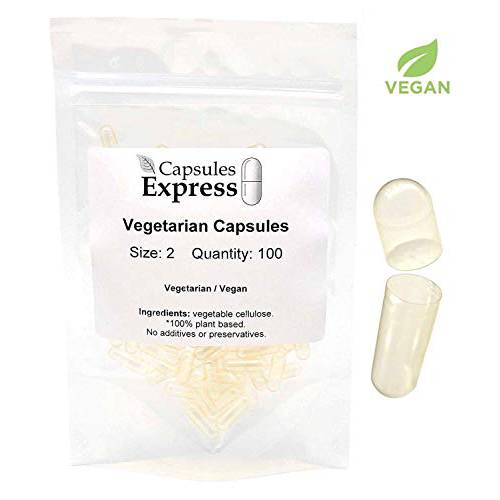 XPRS Nutra Size 2 Empty Capsules - 100 Clear Empty Vegan Capsules - Capsules Express Vegetarian Empty Pill Capsules- DIY Vegetable Capsule Filling- Veggie Pill Capsules Empty Caps Pills