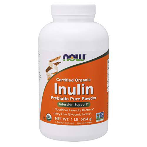 NOW Supplements, Inulin Prebiotic Pure Powder, Certified Organic, Non-GMO Project Verified, Intestinal Support*, 1-Pound