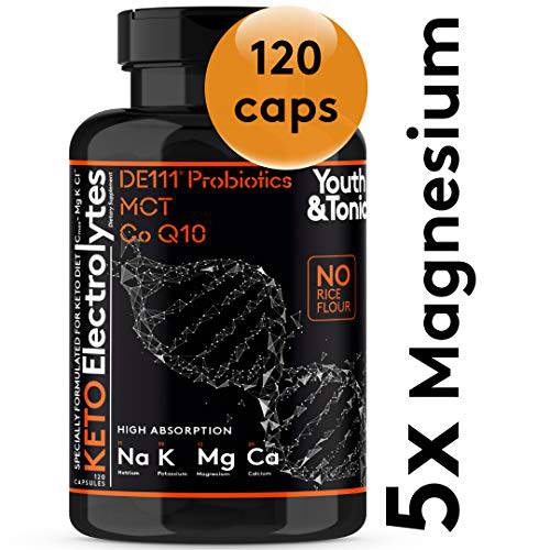 120 MCT Keto Electrolytes Pills | 150 mg Magnesium Probiotics Co Q 10 | Potassium Sodium Chloride Calcium Zinc & D3 Vitamin | Premium Grade Salt Supplement Designed for Low Carbs & Keto Diets