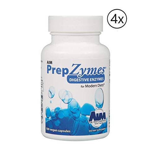 AIM PrepZymes Digestive Enzymes Dietary Supplement 100 Vegan Capsules (4 Bottle)
