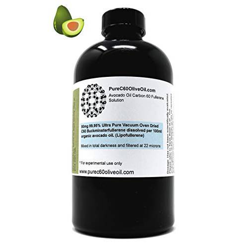 PureC60OliveOil C60 Avocado Oil 250ml / 8.5 Fl Oz - 99.95% Carbon 60 Solvent Free 200mg - Food Grade - Carbon 60 Avocado Oil - From The Leading Global Producer