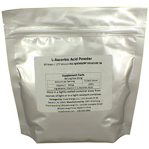 Duda Energy asc01oz Bag of L-Ascorbic Acid Powder 99+% Food Grade USP36/BP2012 Naturally Fermented Pure Crystals Form of Vitamin C, 1 oz., White