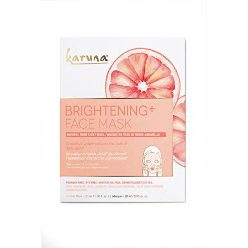 Karuna Brightening+ Face Mask Sheets, Facial and Beauty Skin Care Essential to Brighten Skin and Reduce Hyperpigmentation or Dark Spots, Contains Grapefruit Seed Extract and Salicylic Acid (1 Sheet)