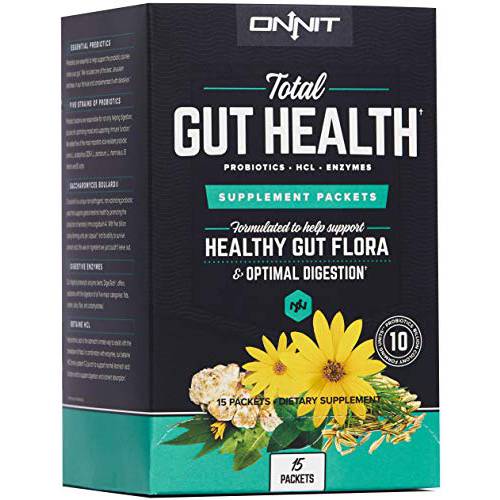 Onnit Total Gut Health - Complete Probiotics & Digestive Enzyme Supplement for Women & Men | 5 Strains of Probiotics, Prebiotics, Enzymes, Betaine HCL