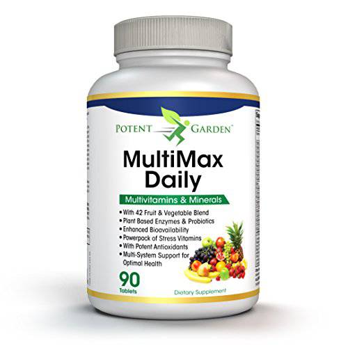 Potent Garden Multivitamin Supplement, 42 Fruits & Vegetables Whole Food multivitamin - for Men & Women Plus Probiotic, Vegan & Non-GMO, Supports Energy, Metabolism & Immune System- 90 Caps, 3 Daily