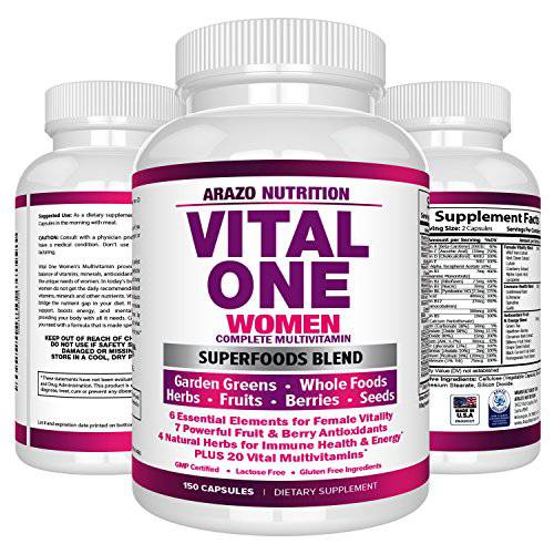 Vital One Multivitamin for Women - Daily Wholefood Supplement - 90 Vegan Capsules - Arazo Nutrition