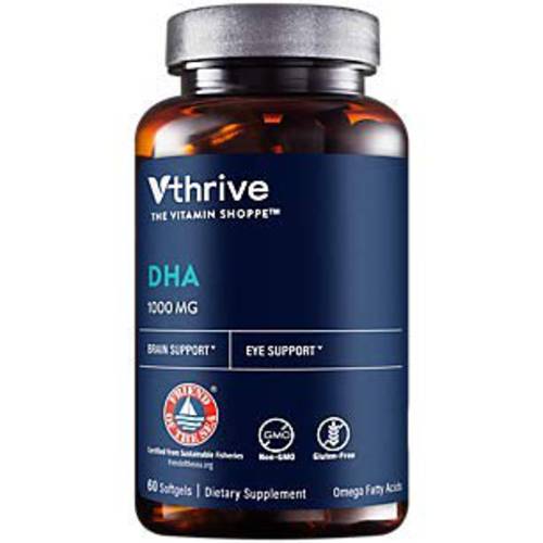 DHA Omega Fatty Acids for Brain Eye Support 1,000 MG, Omega Fatty Acids, 60 Softgels, by Vthrive