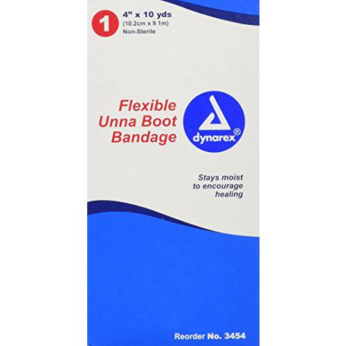 Dynarex Unna Boot Bandage, Individually Packaged, Provides Customized Compression as Treatment for Leg Ulcers with Zinc Oxide, Soft Cast, White, 4” x 10 yds, 1 Bandage