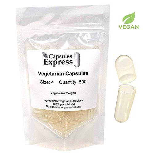 XPRS Nutra Size 4 Empty Capsules - Small Empty Vegan Capsules - Capsules Express Vegetarian Empty Pill Capsules- DIY Vegetable Capsule Filling- Veggie Pill Capsules (500 Count, Clear)