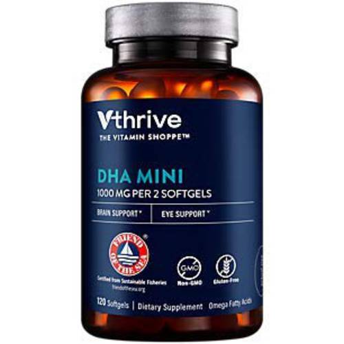 DHA Mini Omega Fatty Acids for Brain Eye Support 1,000 MG, Omega Fatty Acids, 120 Softgels, by Vthrive