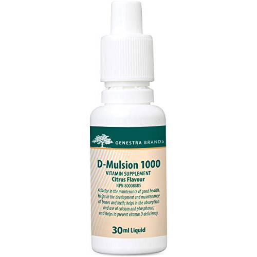 Genestra Brands D-Mulsion 1000 | Supports Cardiovascular Health, Bones, and Immune Function* | 1 Fl Oz | Natural Lemon Flavor