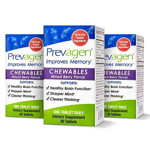 Prevagen Improves Memory - Regular Strength 10mg, 30 Chewables |Mixed Berry-3 Pack| with Apoaequorin & Vitamin D & Prevagen 7-Day Pill Minder | Brain Supplement for Better Brain Health