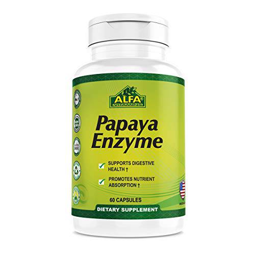 ALFA VITAMINS Papaya Enzyme 60 Mg Herbal Supplement - Enzyme - Digestion Support - 60 Capsules