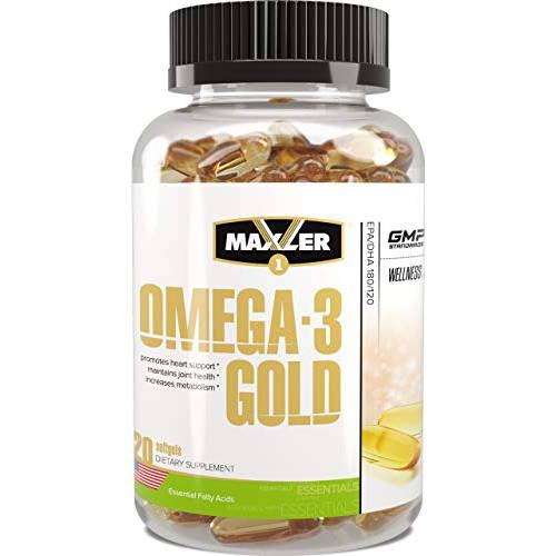 Maxler Omega-3 Gold - Omega 3 Fish Oil Heart Support Supplement - 300 mg Omega 3 DHA EPA per Serving - 120 Omega 3 Fish Oil Capsules - Easy-to-Swallow Omega 3 Fish Oil 1000mg Softgels