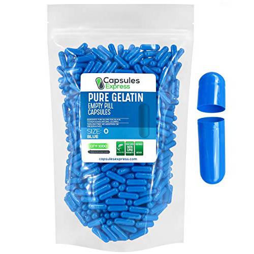 XPRS Nutra Size 0 Empty Capsules - Empty Gelatin Capsules - 1000 Count Capsules Express Empty Pill Capsules - DIY Capsule Filling - Pure Bovine Pill Capsules Empty Gel Caps (Blue)
