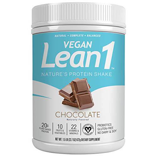 Lean1 Vegan Chocolate, A Vegan Certified Nature’s Protein Shake and Meal Replacement, 1.5 LB
