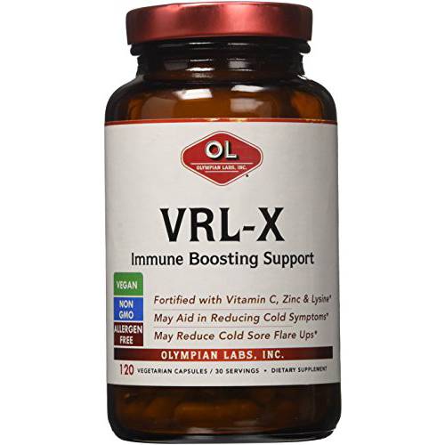 Olympian Labs VRL-X Advanced Immune Support, Vitamin C, Zinc & Lysine, May Aid in Cold Sore Relief, 120 Capsules