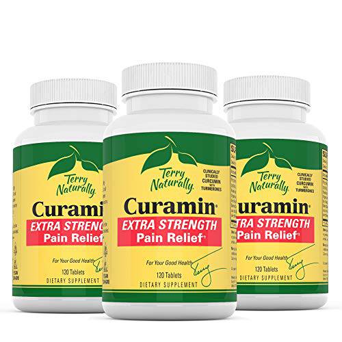 Terry Naturally Curamin Extra Strength (3 Pack) - 120 Vegan Tablets - Non-Addictive Pain Relief Supplement with Curcumin, Boswellia & DLPA - Non-GMO, Gluten-Free - 120 Total Servings