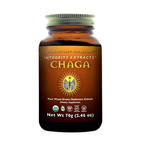 HealthForce SuperFoods Integrity Extracts Chaga - 70 Grams - Organic Mushroom Powder - Antioxidant Benefits for Skin, Hair & Nail Health - Boosts Immune System - Vegan, Gluten Free - 35 Servings