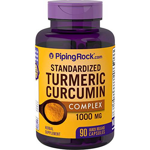 Turmeric Curcumin with Black Pepper 1000mg | 90 Capsules | Turmeric Complex Supplement | Non-GMO, Gluten Free | by Piping Rock