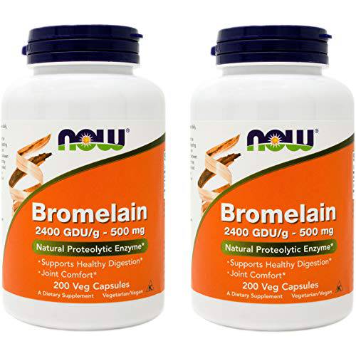 Now Bromelain 500 mg, 200 Veg Capsules (Pack of 2) Supplement