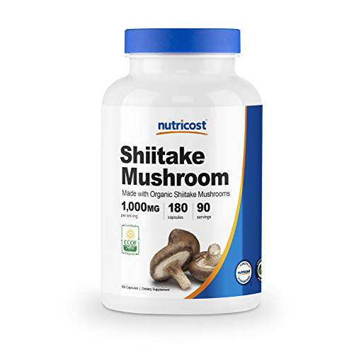Nutricost Organic Shiitake Mushroom Capsules 1000mg, 90 Servings - CCOF Certified Made with Organic, Vegetarian, Gluten Free, 500mg Per Capsule, 180 Capsules