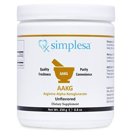 SIMPLESA NUTRITION – AAKG Powder, 1:1 Ratio of Arginine - Alpha-Ketoglutarate, Made in USA, 2,000 mg per Serving, Non-GMO, 250 Grams.