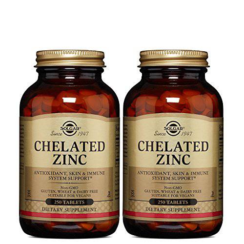 Solgar Chelated Zinc, 250 Tablets - Pack of 2 - Supports a Healthy Immune System, Healthy Skin, Cell Growth & DNA Formation - Exerts Antioxidant Activity - Non-GMO, Vegan - 500 Total Servings