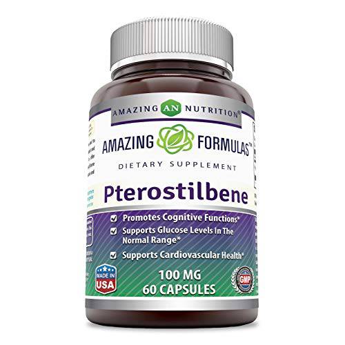 Amazing Formulas Pterostilbene 100Mg, 60 Capsules (Non-GMO,Gluten Free) -Promotes Healthy Aging and Longevity * Supports Cardiovascular & Immune Health. *
