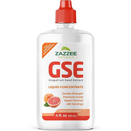 Zazzee Grapefruit Seed Extract (GSE) 4 Ounces | 2X Potency | Maximum Strength | High Absorption | 480 Servings | 100 mg per Serving | Vegan, Liquid Concentrate, Non-GMO and All-Natural